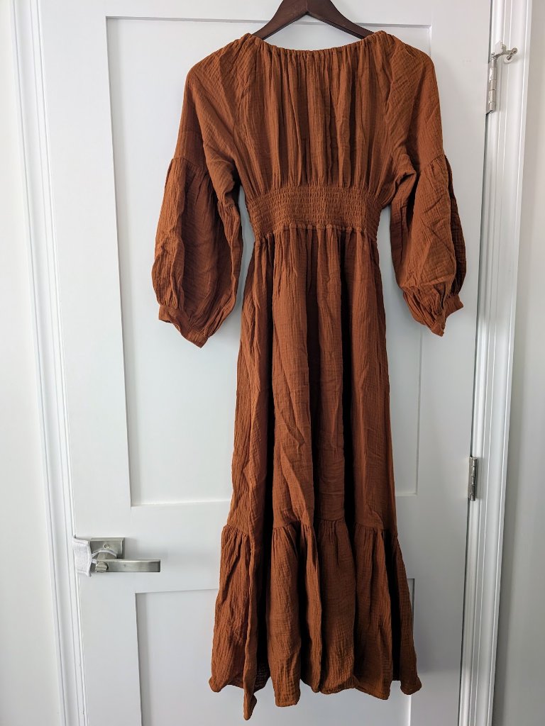 Emme Mama Eliza Maternity Dress Cinnamon Brown Cotton Gauze Size M — image 2 of 8